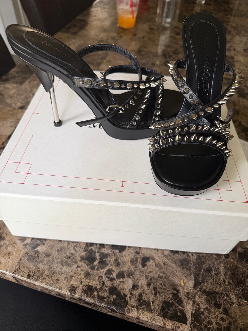 Alexander McQueen Stud Leather Sandals with Signature Punk Spikes - Picture 2 of 3